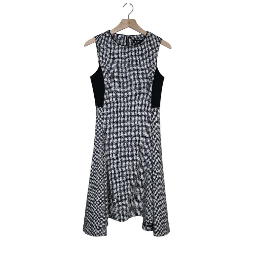 DKNY Womens 2 Black & White Fit & Flare Dress NEW